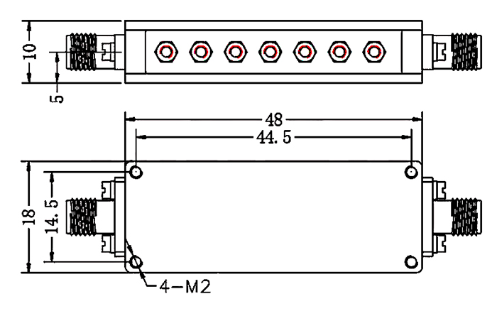 6 GHz passive RF bandpass filter dimension