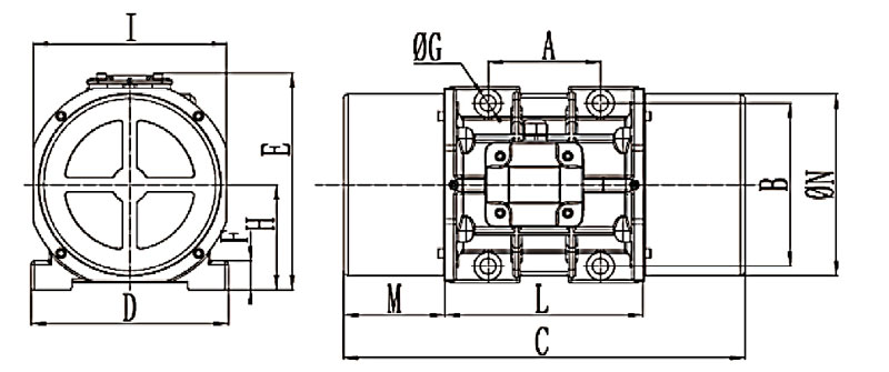 1500W 3 phase vibration motor dimension
