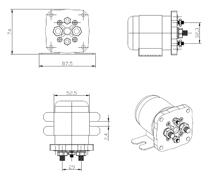 200A engine starter relay dimension