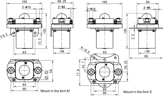 400A DC contactor installation dimension drawing