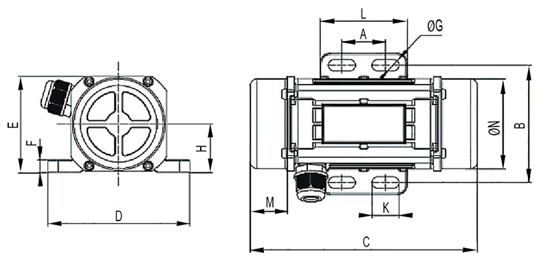40W DC brushed vibration motor dimension