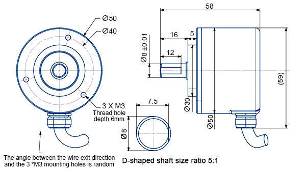 Dimension of Rotary Encoder of 8mm IP67