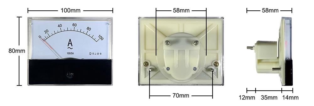 AC analogue panel ammeter dimension