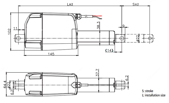 Small 2500N linear actuator dimension
