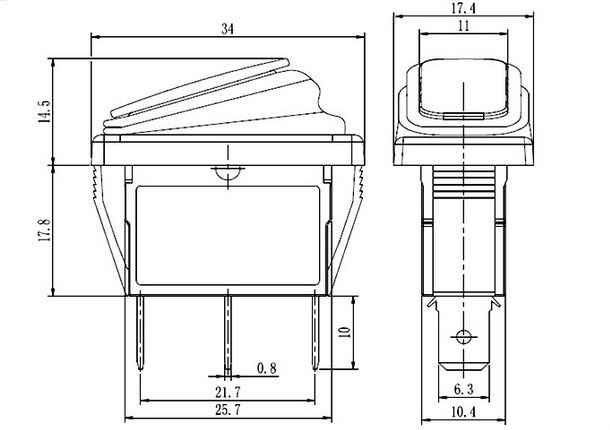 Waterproof lighted rocker switch dimension
