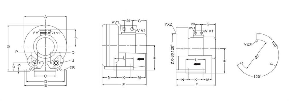 Dimension of CCHN 1.1hp regenerative blower