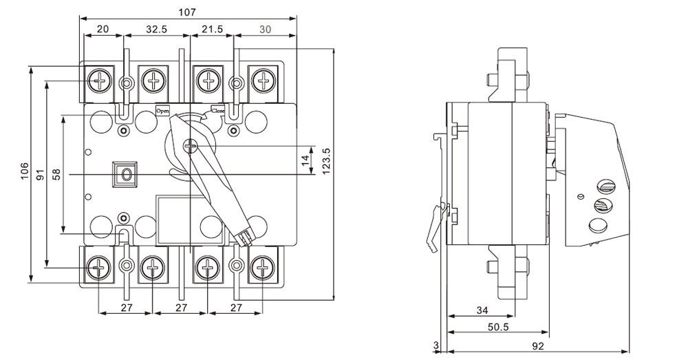 100A isolator switch dimension