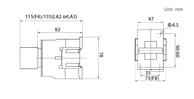 AC contactor mounting dimensions