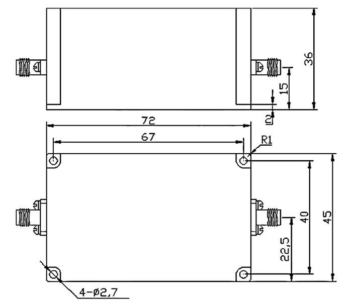 1287 MHz passive RF bandpass filter dimension