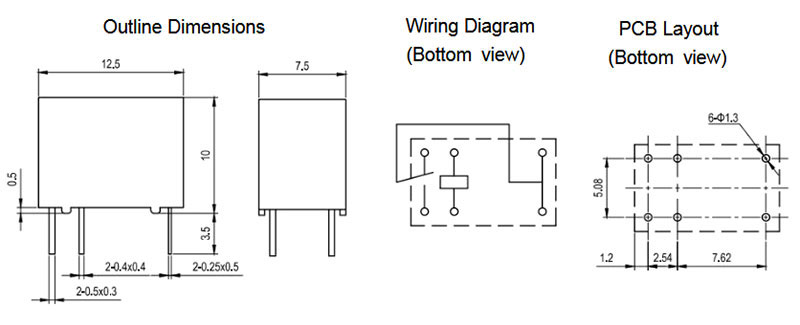 Dimensions of 1.5v Miniature Signal Relay