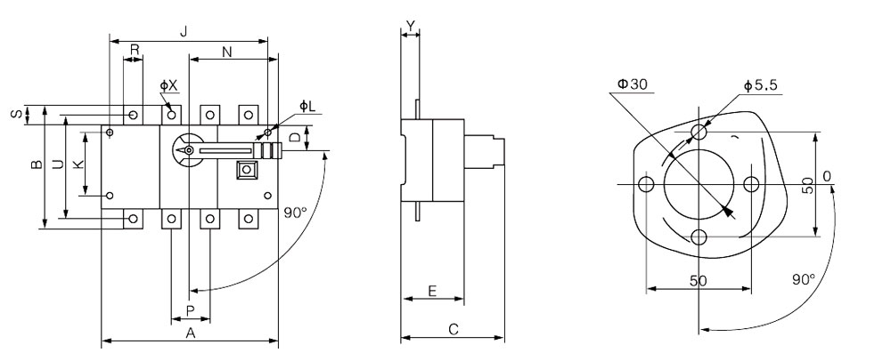 160A-630A isolator switch dimension