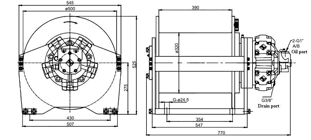 12000 lbs (6 ton) Hydraulic Winch Dimensions