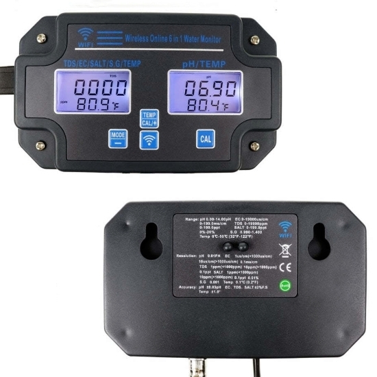 6 in 1 Water Quality Tester, S.G/Temp/pH/Salt/TDS/EC