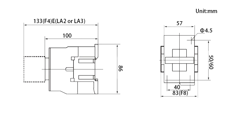 32amps AC contactor mounting dimensions