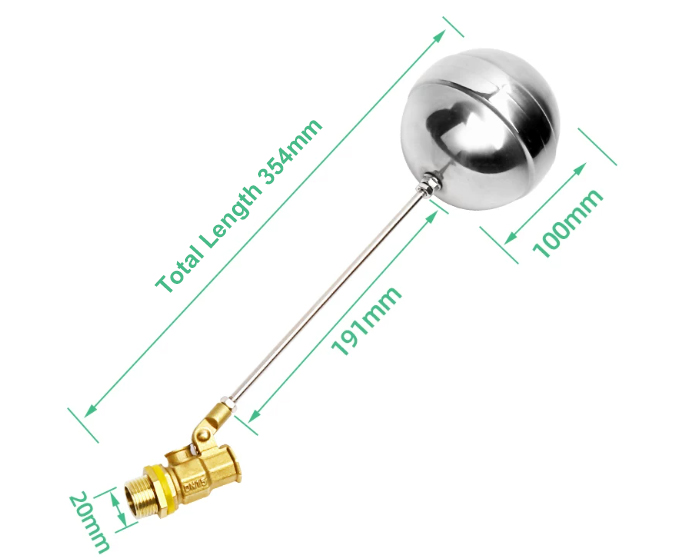 3/4/ inch water tank float valve dimension