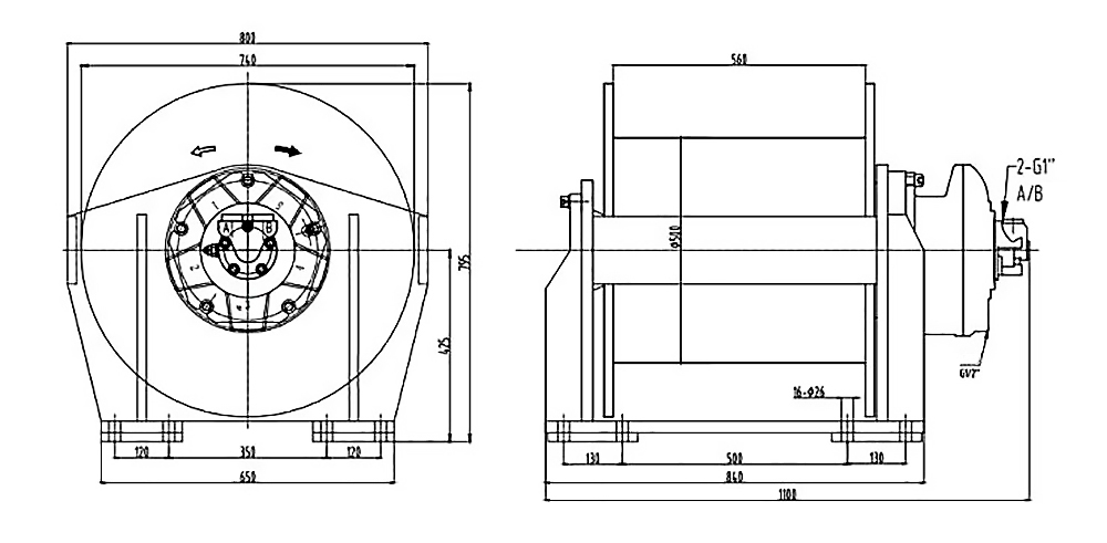30000 lbs (15 ton) Hydraulic Winch Dimensions