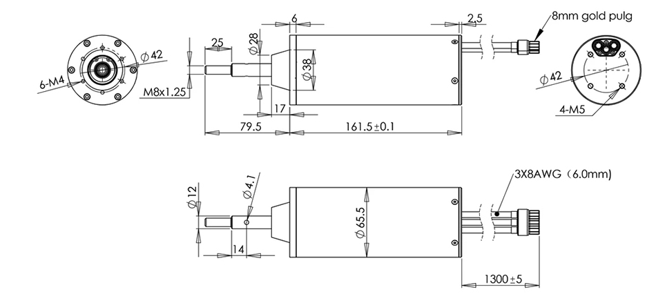 Dimensions of 6000W 100KV 6-20S Waterproof Brushless DC Motor, IP68
