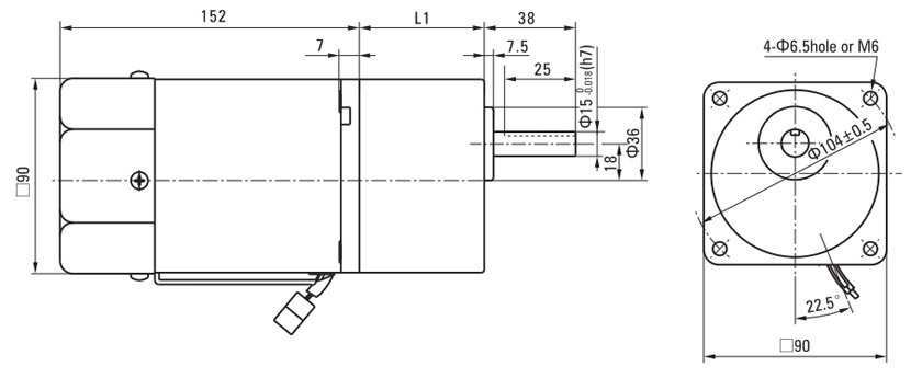 90W pinion shaft ac gear motor dimension