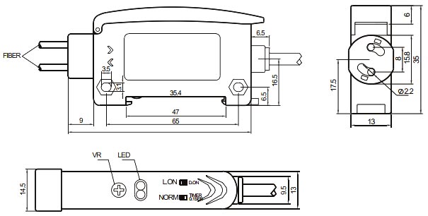Fiber optic sensor FD1 dimensional drawing