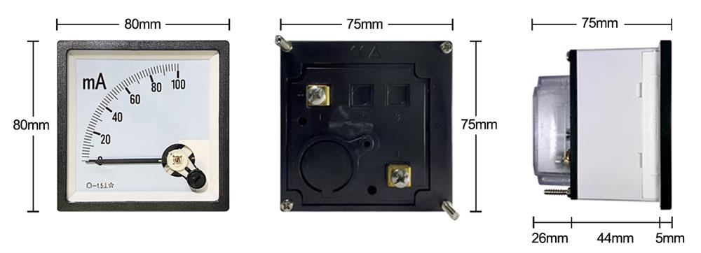 DC analog milliamp meter dimension