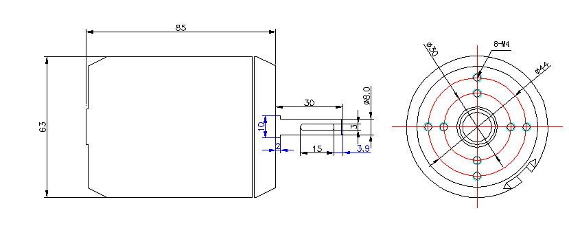 Dimensions of 4000W 190KV 4-13S Brushless Motor with 8mm Shaft