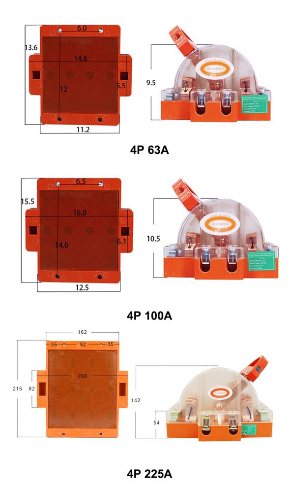 4pole double throw knife switch dimensions