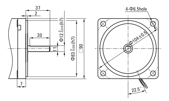 90W round shaft ac gear motor dimension
