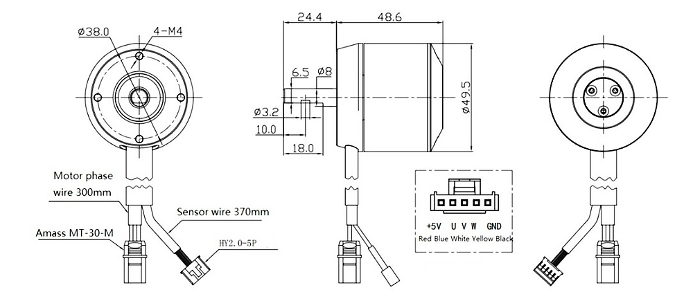 Dimensions of 1000w 200kv 12s brushless motor for electric skateboard