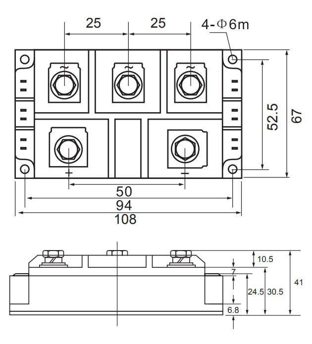 High power three phase bridge rectifier module dimension