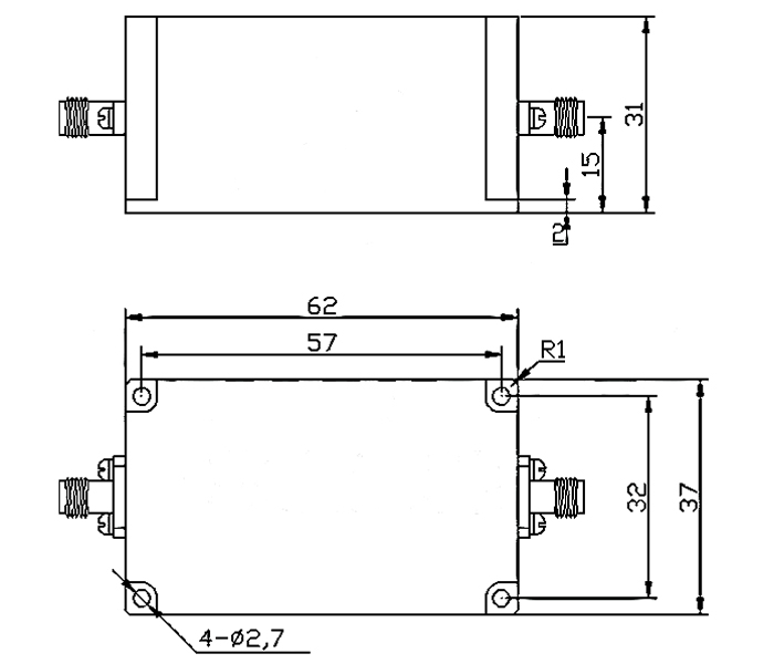 1592 MHz passive RF bandpass filter dimension