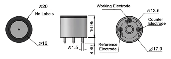 Electrochemical gas sensors size