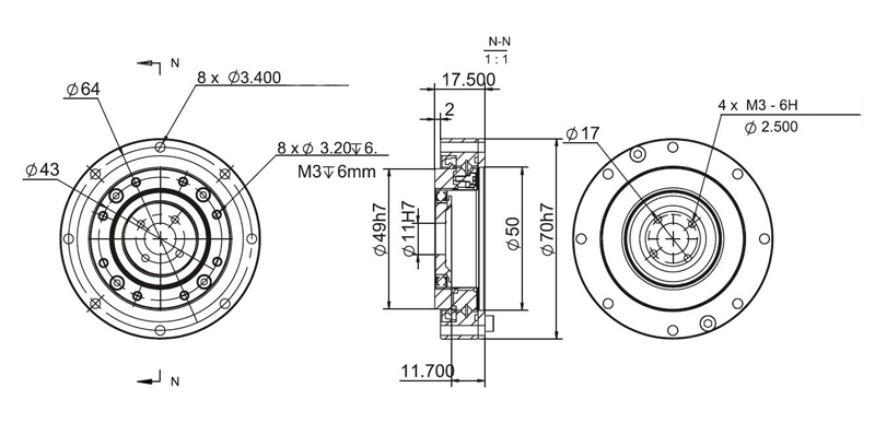 70 mm strain wave harmonic drive gearbox dimensions
