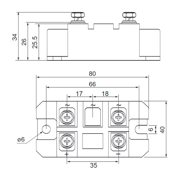 Portable single phase bridge rectifier module dimension