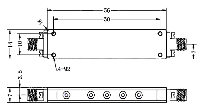 13 GHz passive RF bandpass filter dimension