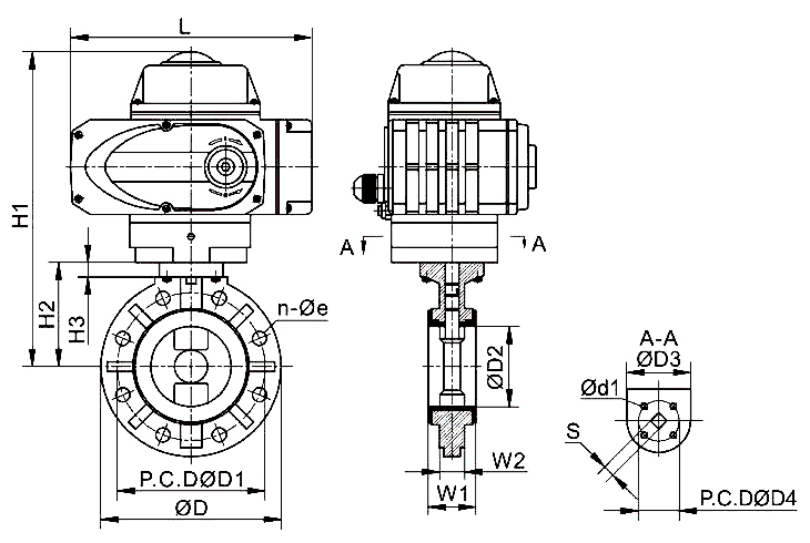 Electric PVC butterfly valve dimension