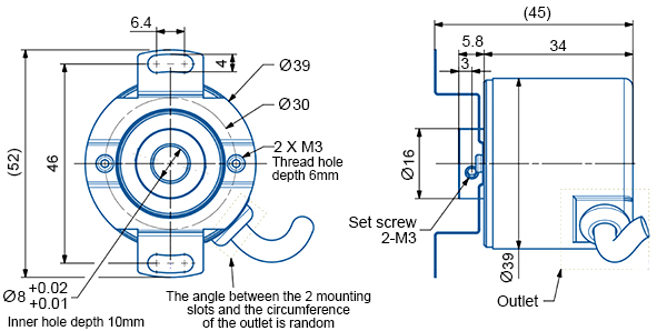 Dimension of rotary encoder of blind hole 8mm