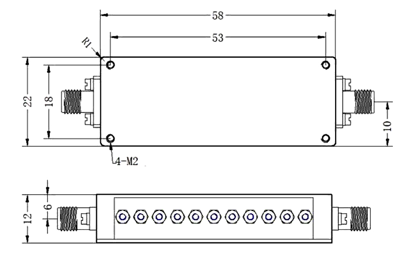 2.4 GHz passive RF bandpass filter dimension