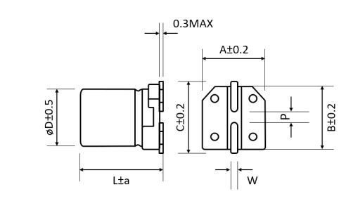 SMD electrolytic capacitor dimension