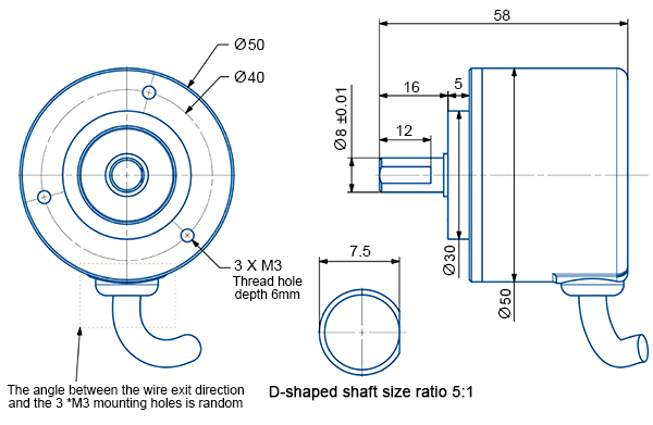 Dimension of rotary encoder of shaft 8mm