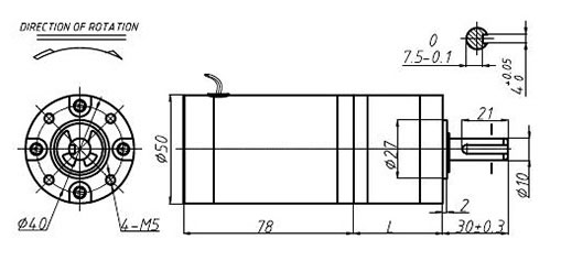 Dimensions of Brushed DC Motor with Gearbox 3200rpm 12V/24V 50mm