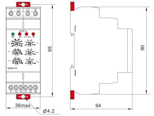 3-phase voltage monitor relay dimension mm